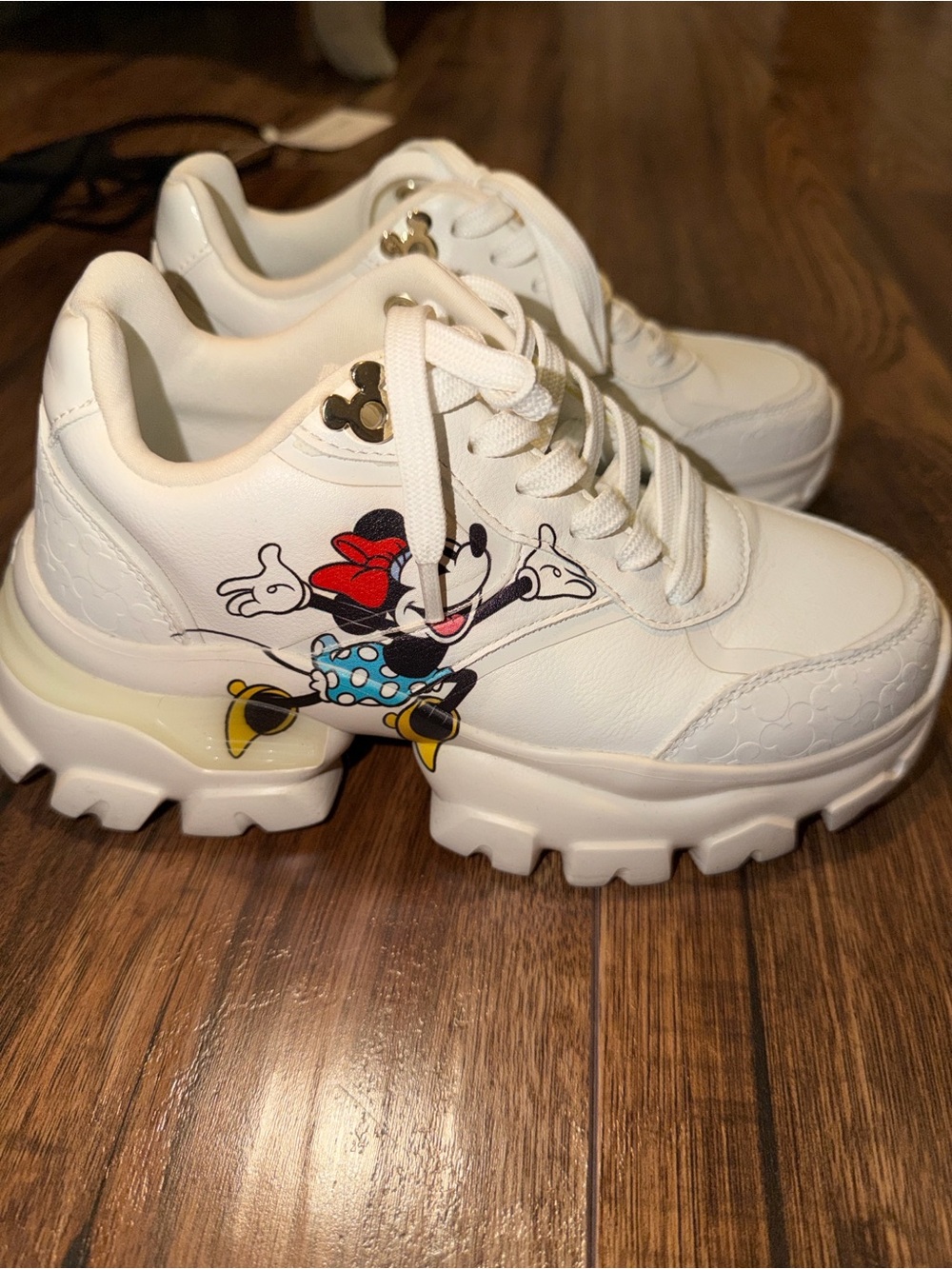 Aldo White Kids Minnie Mouse Chunky Sneakers with Red Bow